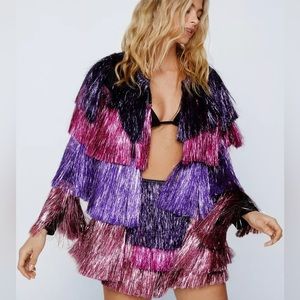 Nast Gal Plus Size Fringe Detail Tiered Jacket